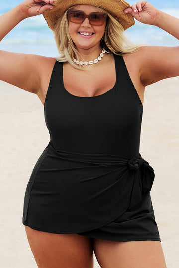 Black Square Neck Knot Plus Size One Piece Swimsuit BB Fashion Outlet