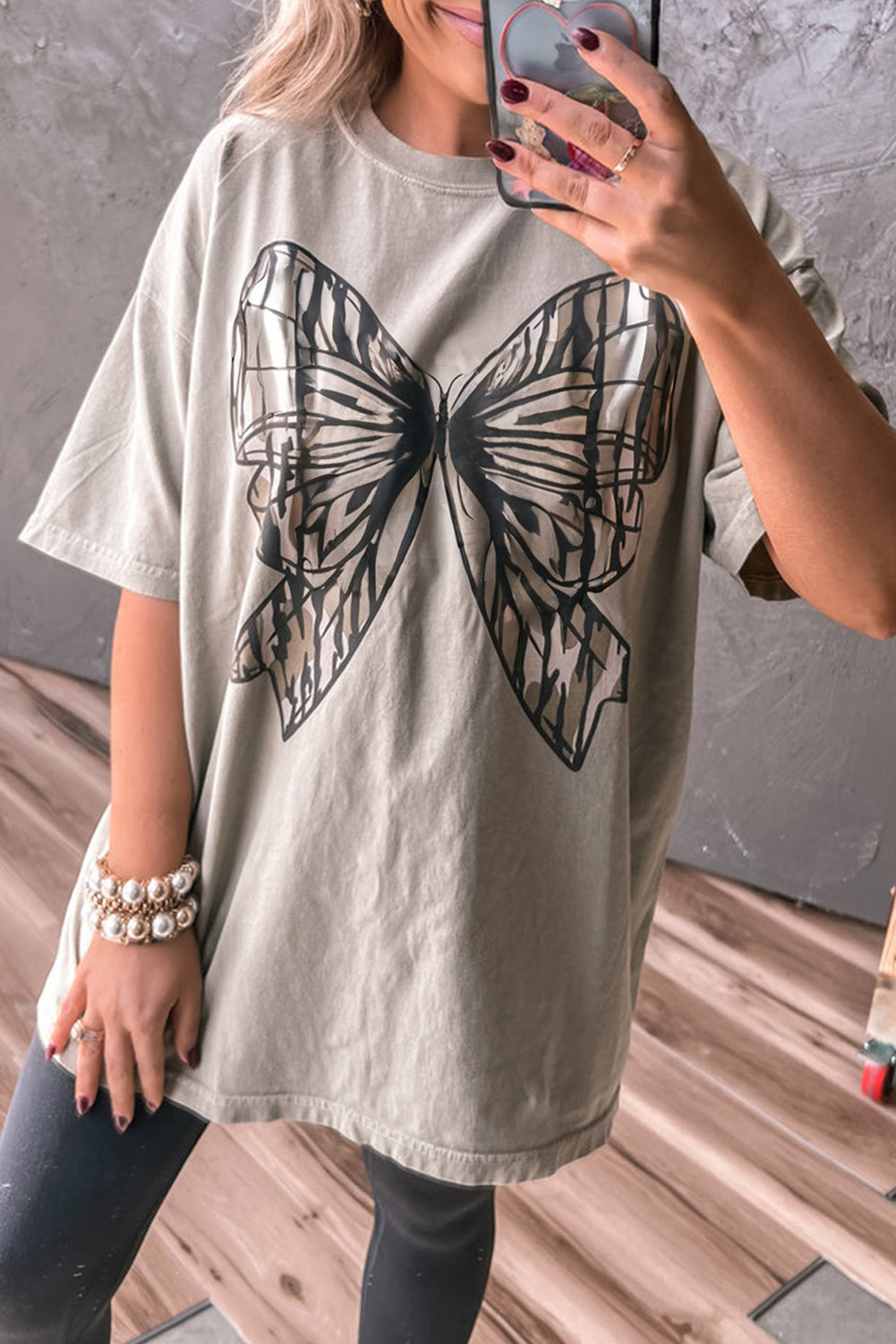 Casual Oversize Big Bow Printed Drop Shoulder Tunic Casual Tee eAura