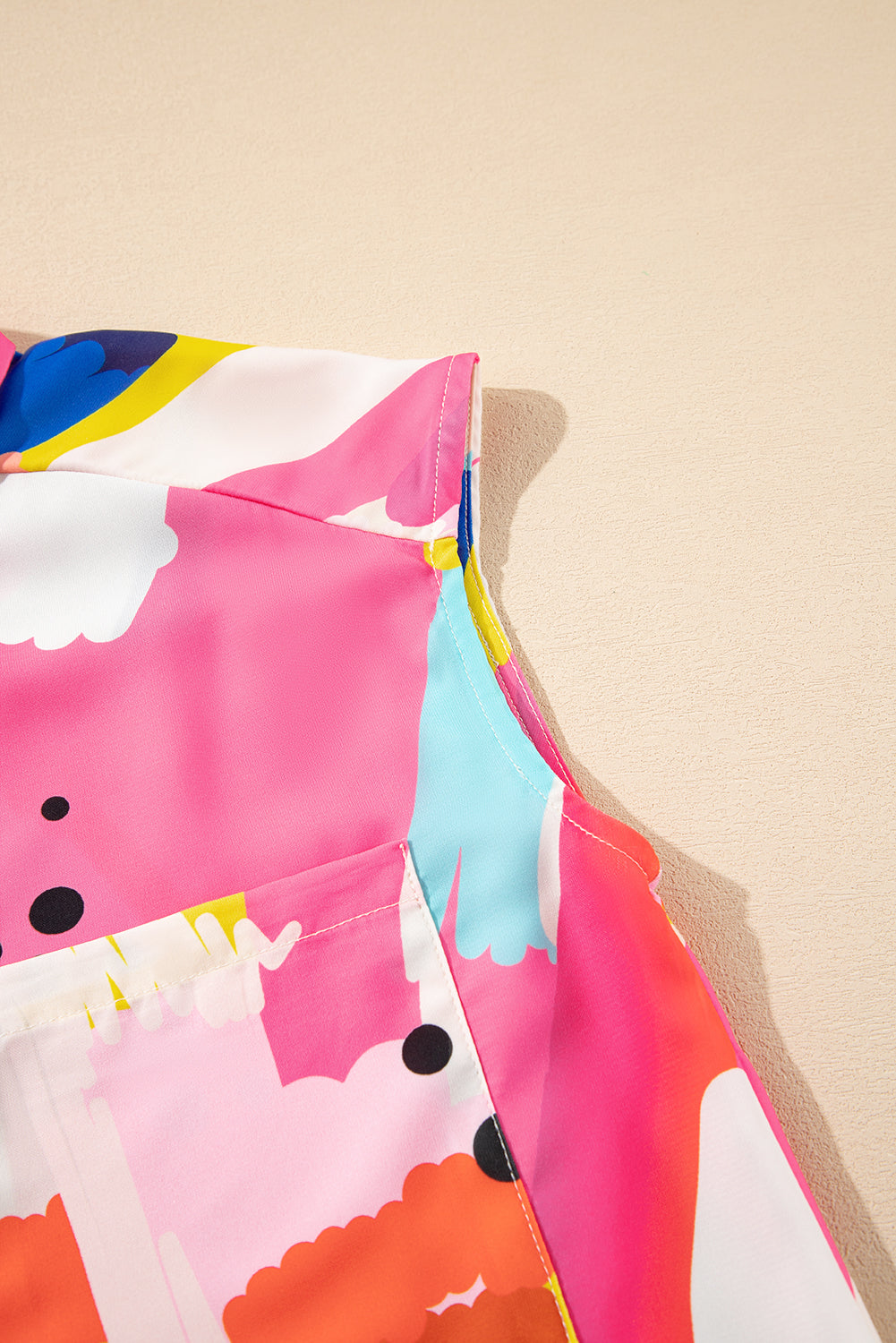 Multicolour Abstract Print Collared Cap Sleeve Casual Shirt eAura