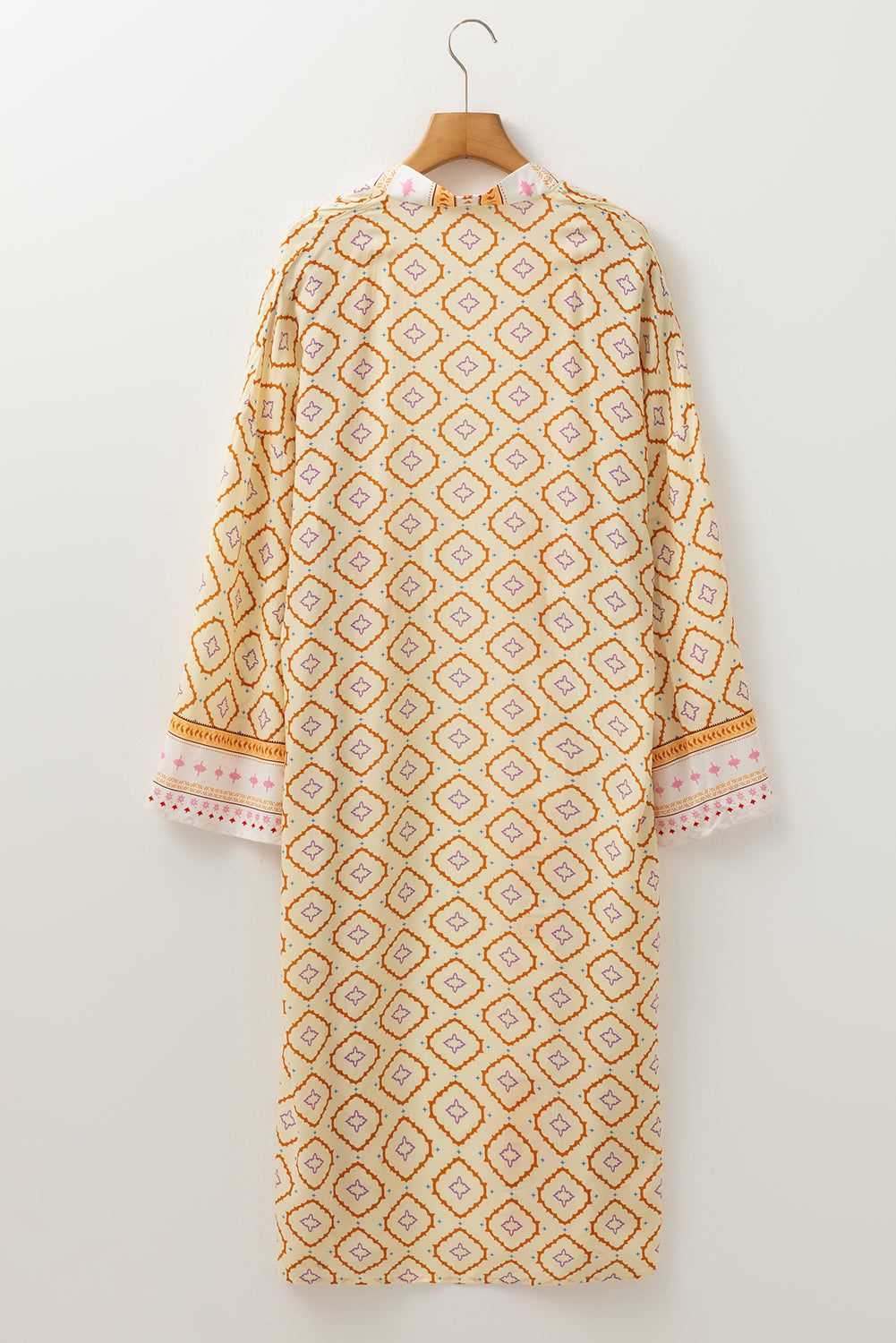 Yellow Bohemian Geometric Printed Loose Sleeve Long Kimono eAura