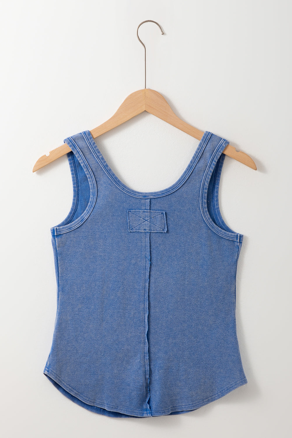 Sky Blue Mineral Wash Ribbed Notch Neck Tank Top eAura