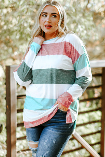 Green Plus Size Colorblock Pullover Top BB Fashion Outlet