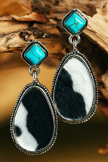 Black Cow Print Turquoise Drop Earrings eAura