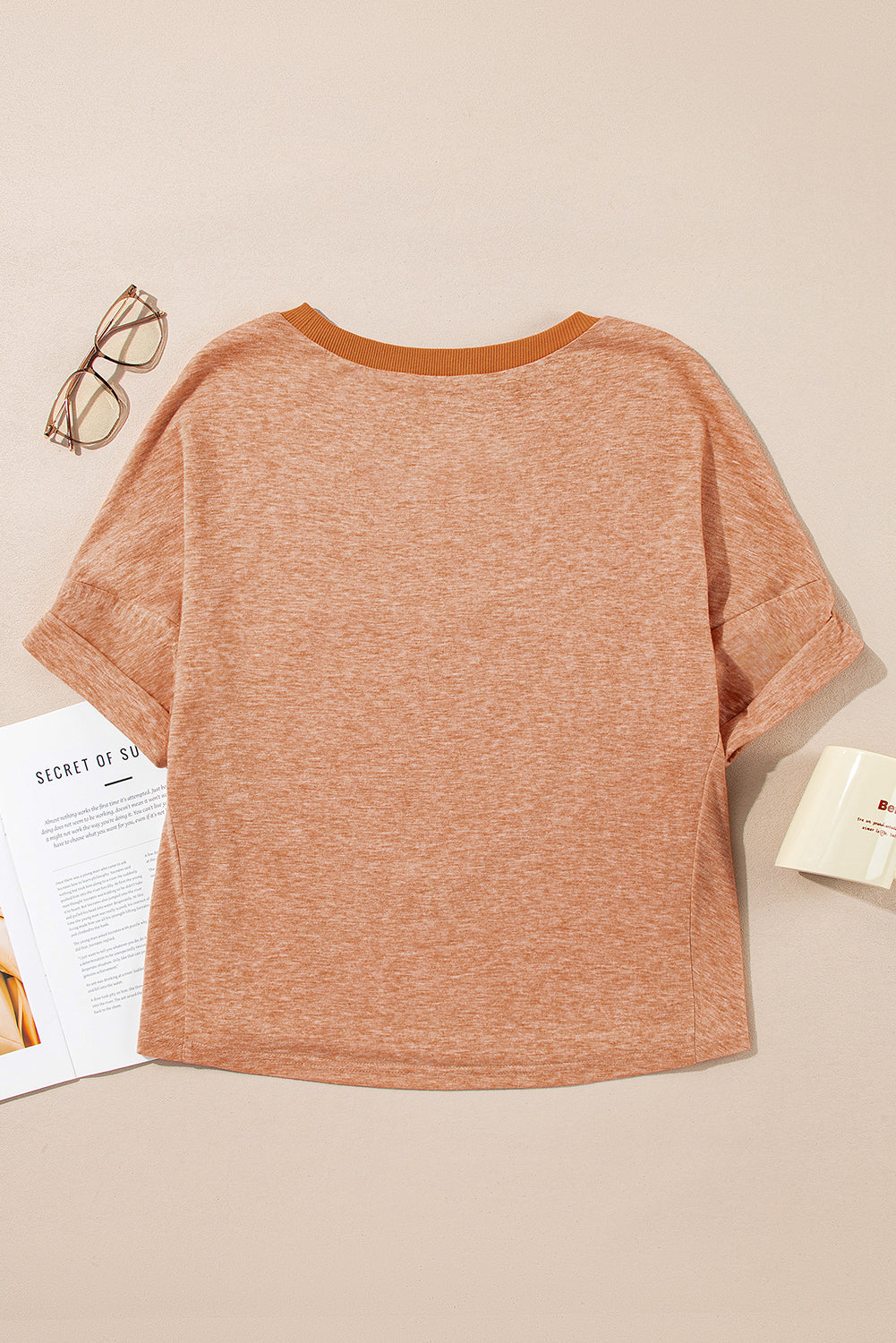 Desert Gold Stud Heart Patch Textured Front Dolman Top eAura