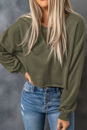 Green Drop Shoulder Cropped Sweatshirt eAura