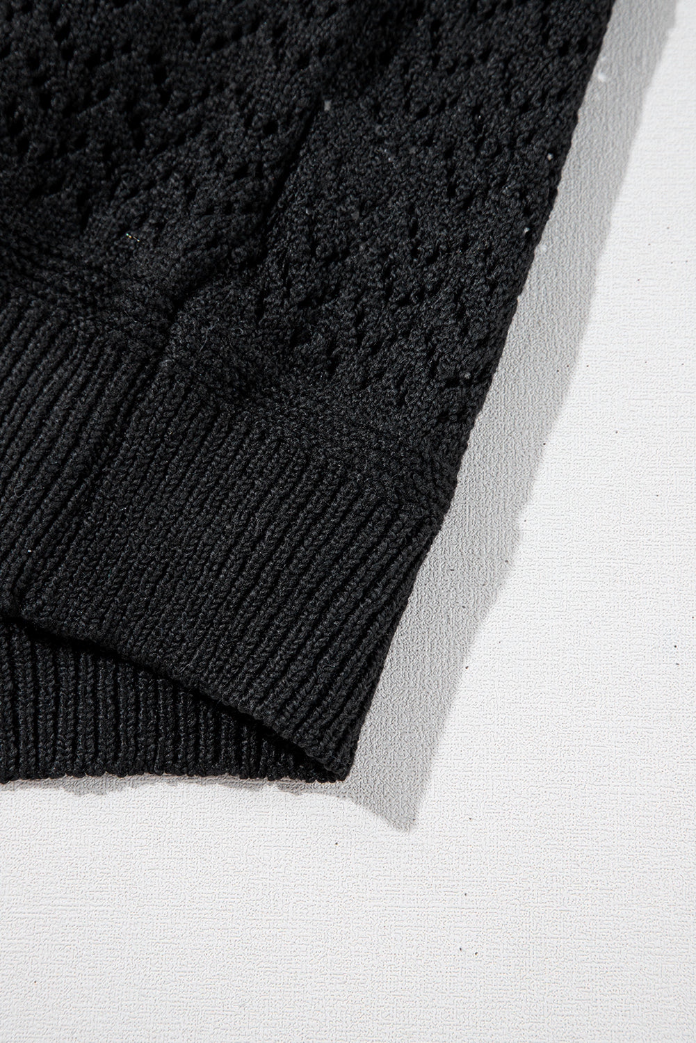 Black Eyelet Pattern Detail V Neck Drop Shoulder Sweater eAura