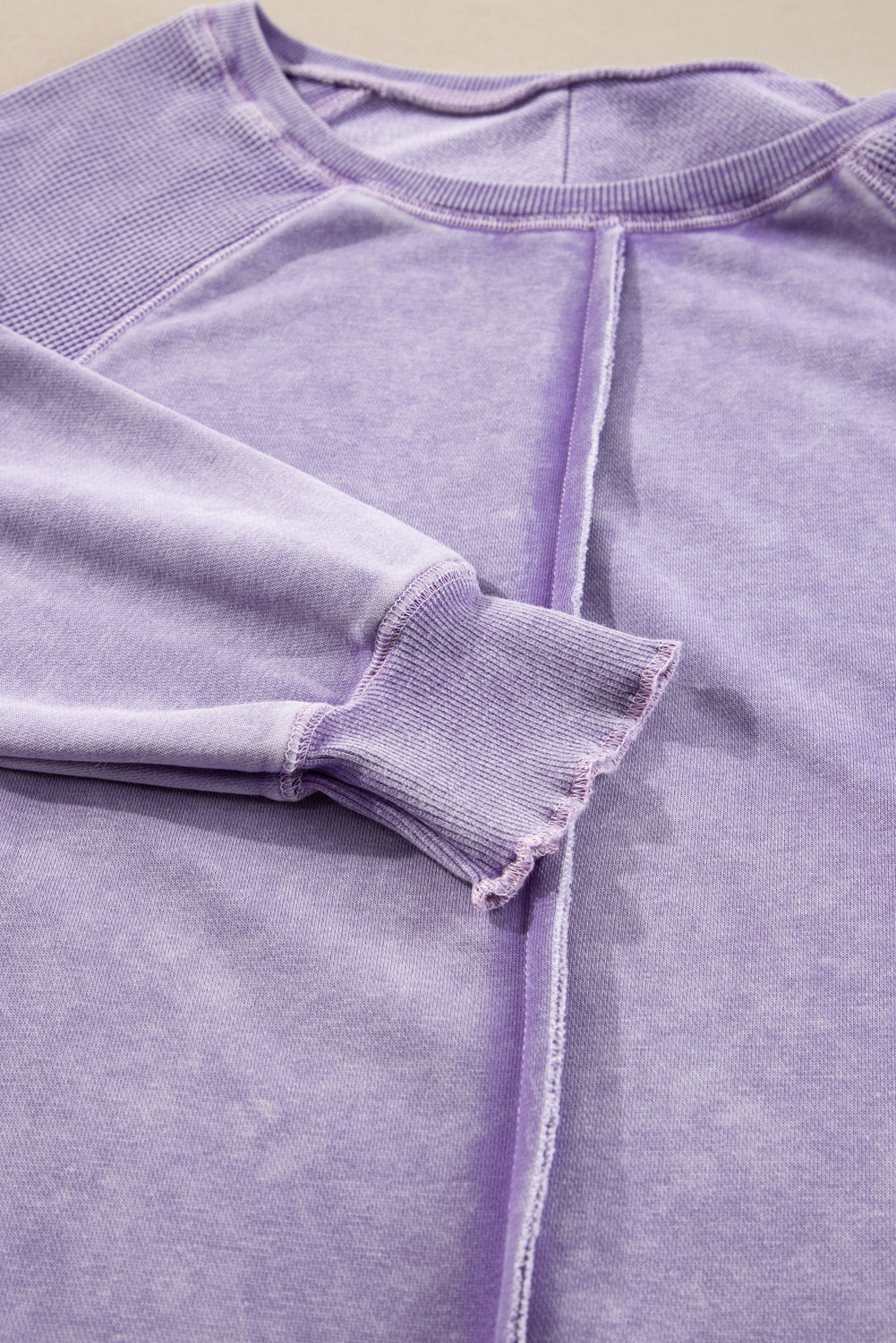 Waffle Textured Patchwork Raglan Sleeve Sweatshirt eAura