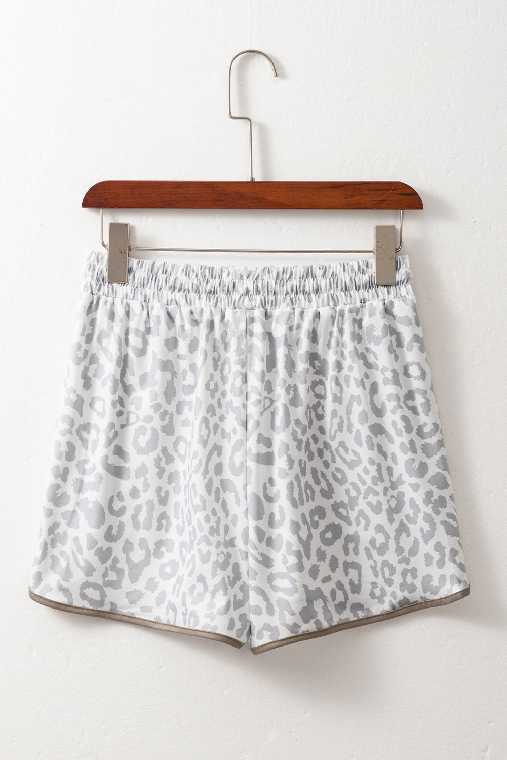 White Leopard Elastic Waist Lace up Contrast Trim Casual Shorts eAura