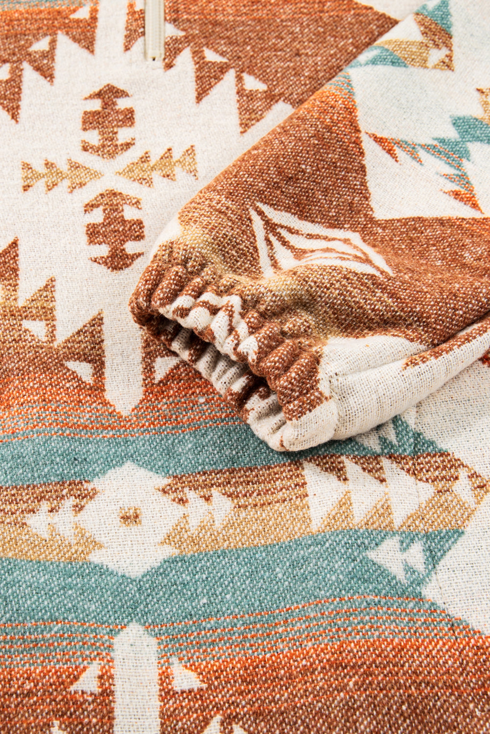 Quarter Zip Elastic Cuffs Aztec Sweatshirt eAura