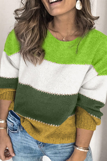 Green Plus Size Colour Block Patchwork Sweater BB Fashion Outlet