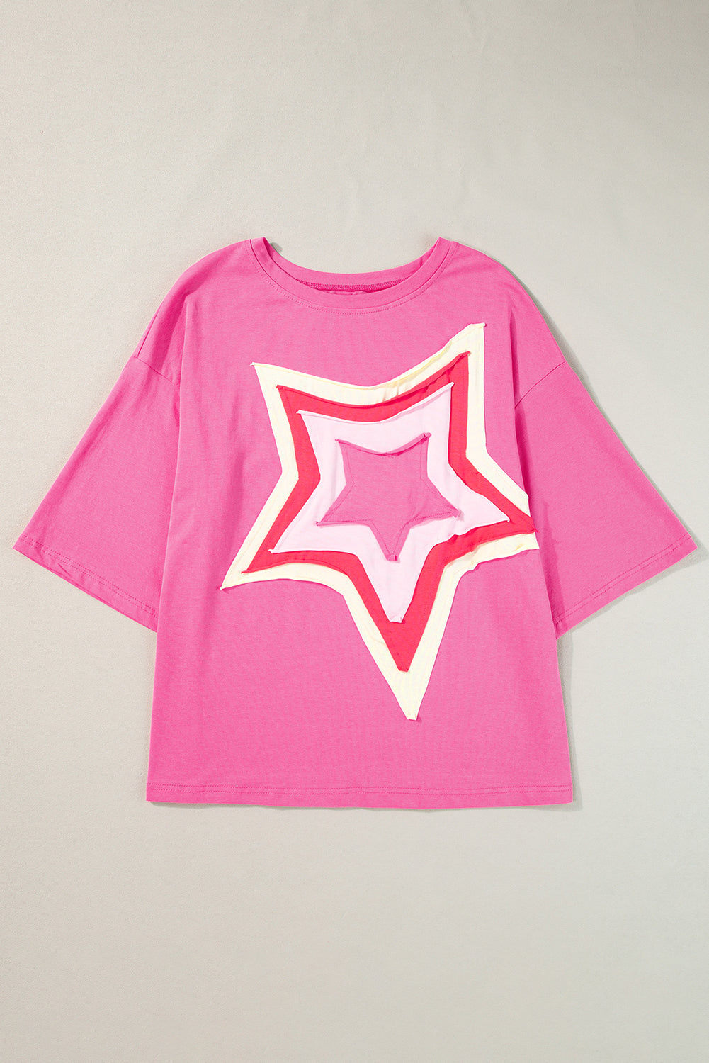 White Colourblock Star Patched Half Sleeve Oversized Tee eAura