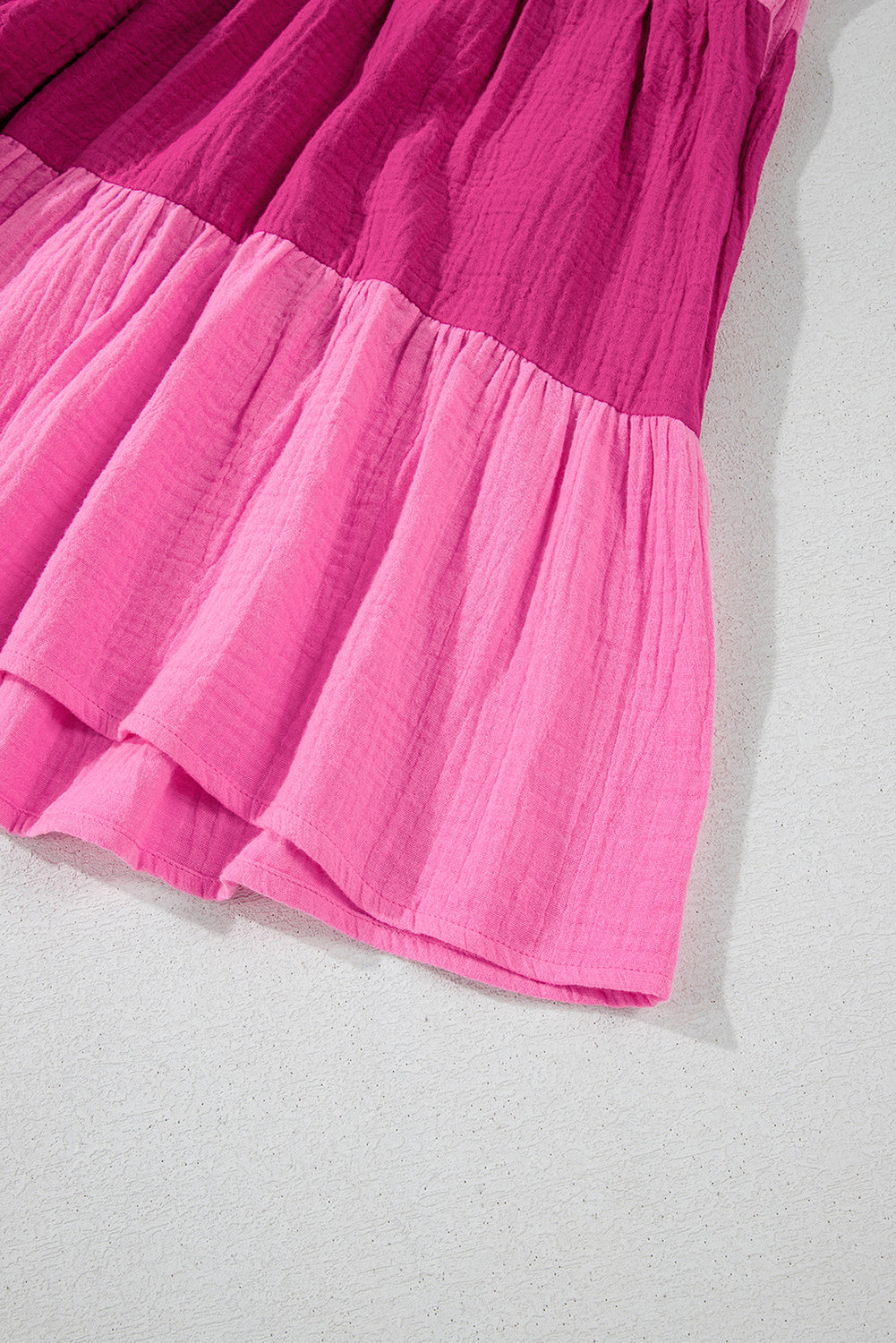 Pink Crinkled Colourblock Patchwork Flutter Tiered Mini Dress eAura