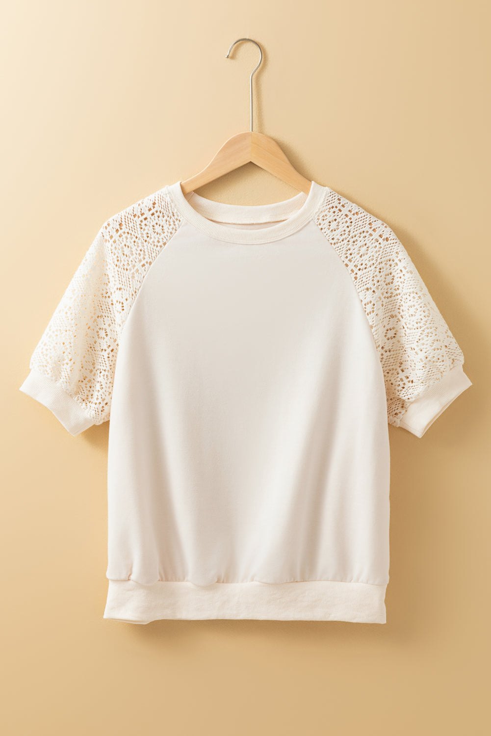 Jet Stream Lace Crochet Short Sleeve Round Neck T Shirt eAura