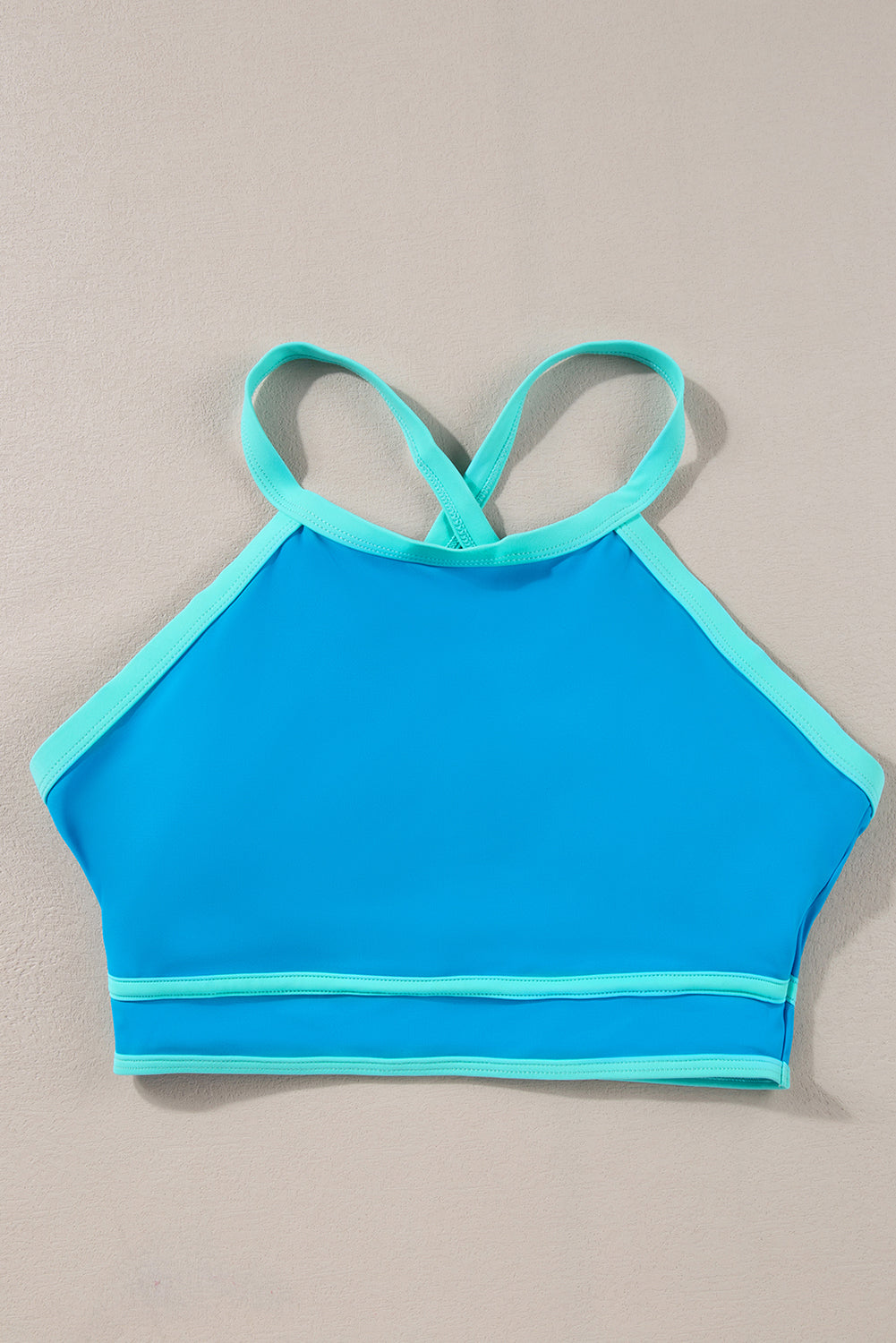 Blue Contrast Trim Crisscross Back High Waisted Bikini eAura