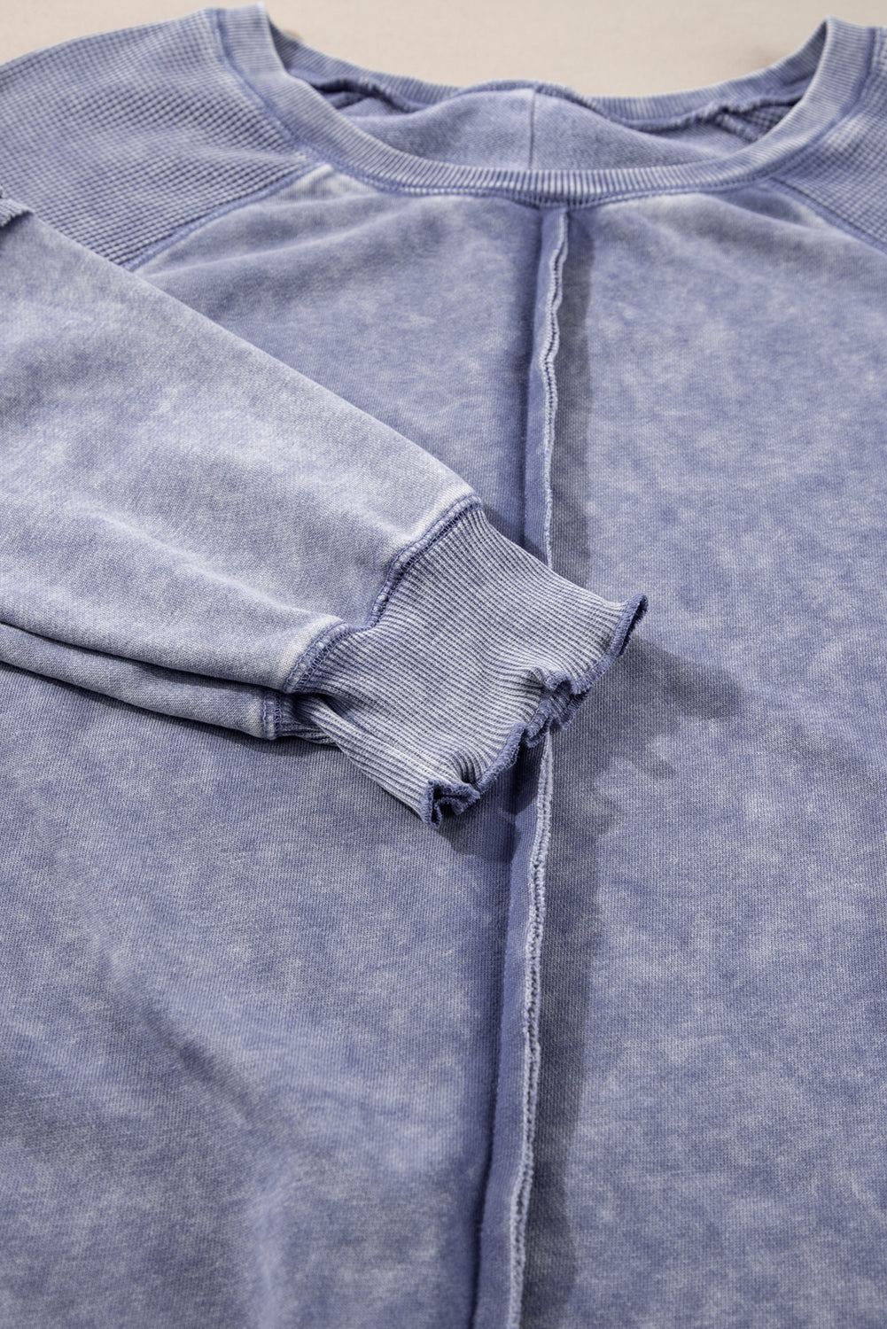 Waffle Textured Patchwork Raglan Sleeve Sweatshirt - eAura