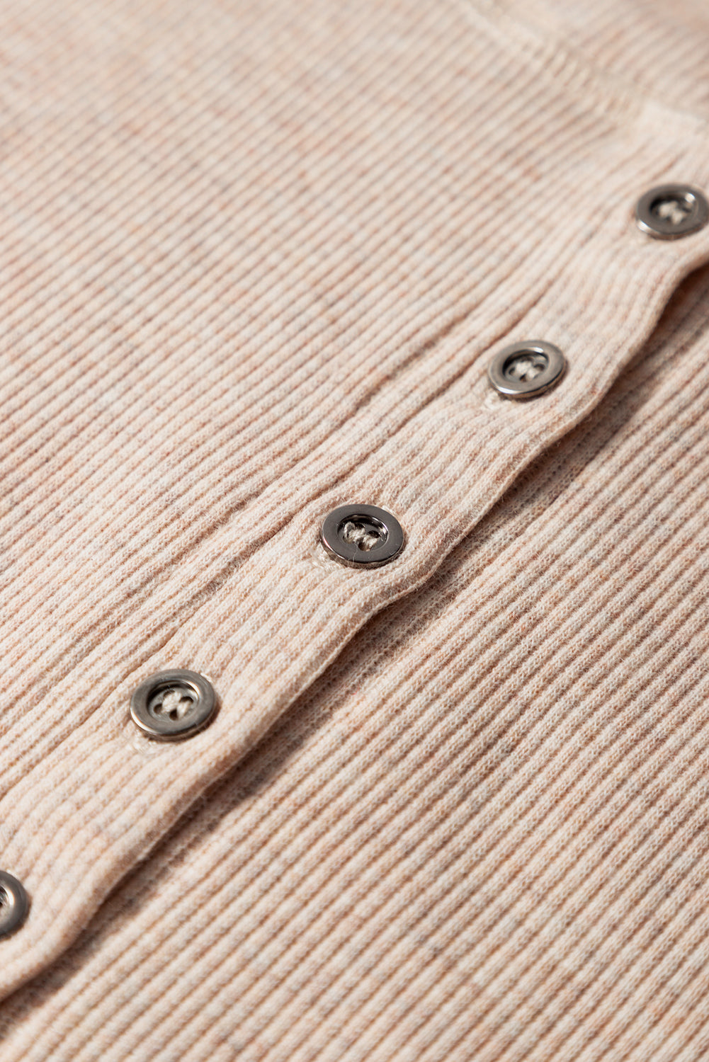 Oatmeal Short Sleeve Half Button Ribbed Knit Top eAura
