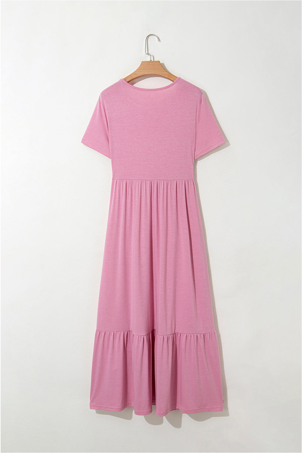 Pink Solid Colour T-shirt High Waist Pocketed Long Dress eAura