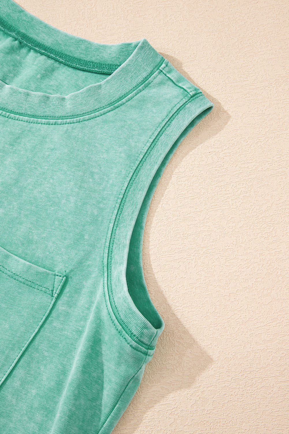 Beau Blue Mineral Wash Patched Chest Pocket Casual Tank Top eAura