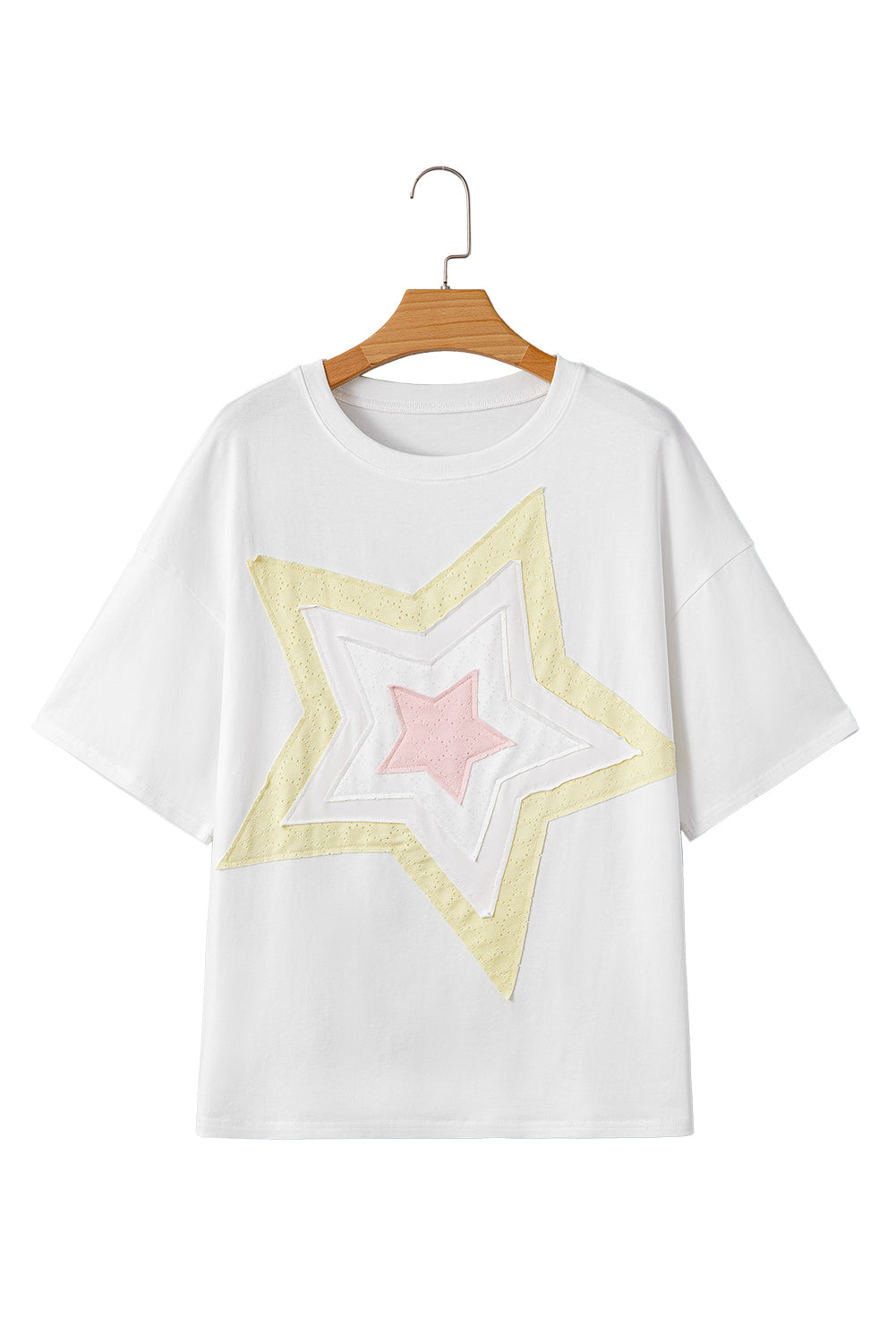 White Star Layered Patched Graphic Drop Shoulder Half Sleeve Loose Tee eAura