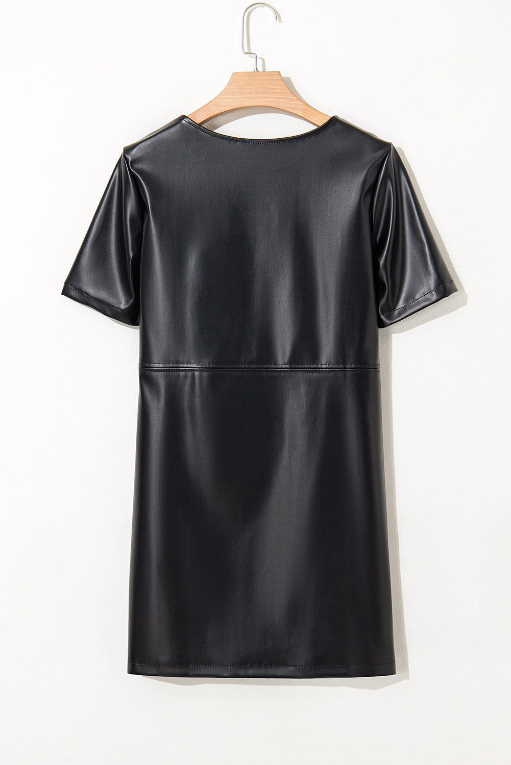 Black Faux Leather Loose T-shirt Dress eAura