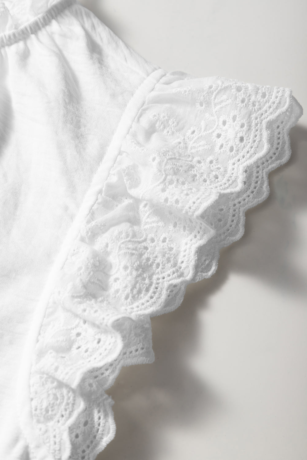 White Embroidered Ruffle Trim Textured Blouse eAura