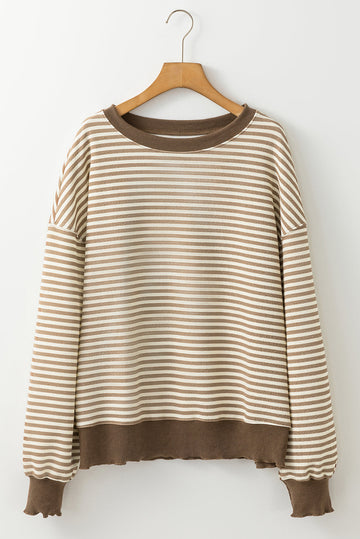 Brown Stripe Loose Drop Shoulder Long Sleeve Top eAura