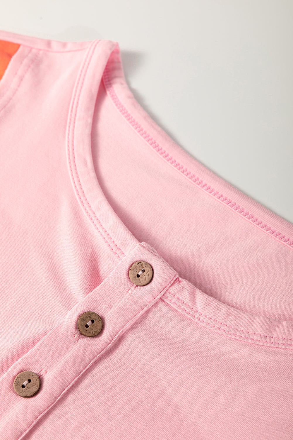 Pink Colourblock Long Sleeve Buttons Henley Top eAura
