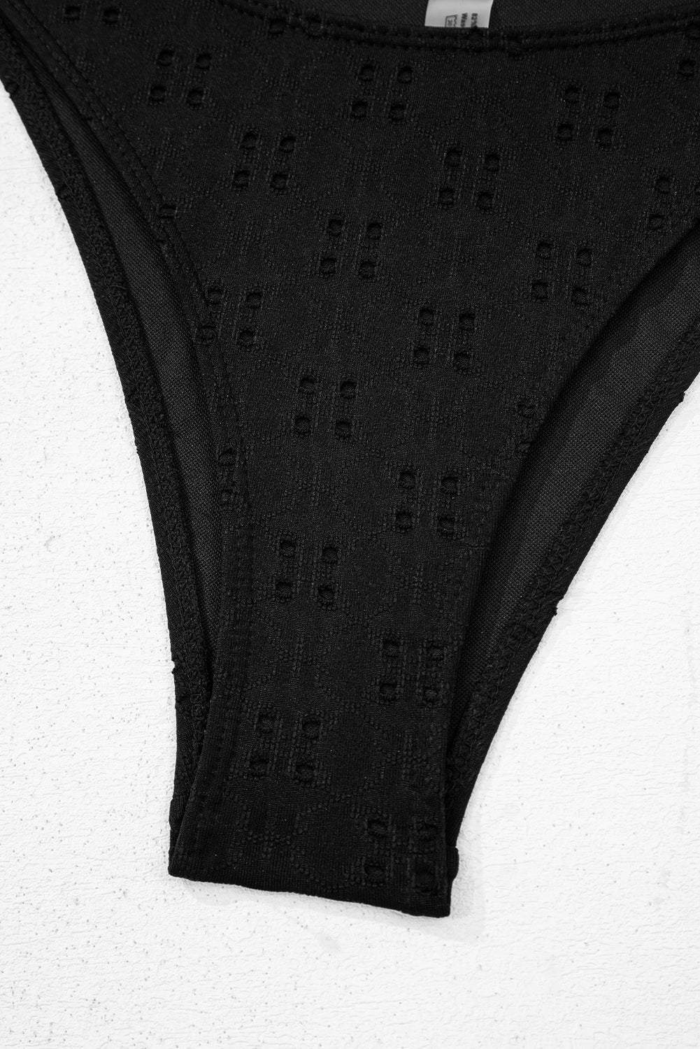Black Eyelet Pattern Knotted Ruffle Trim 3pcs Bikini Set eAura