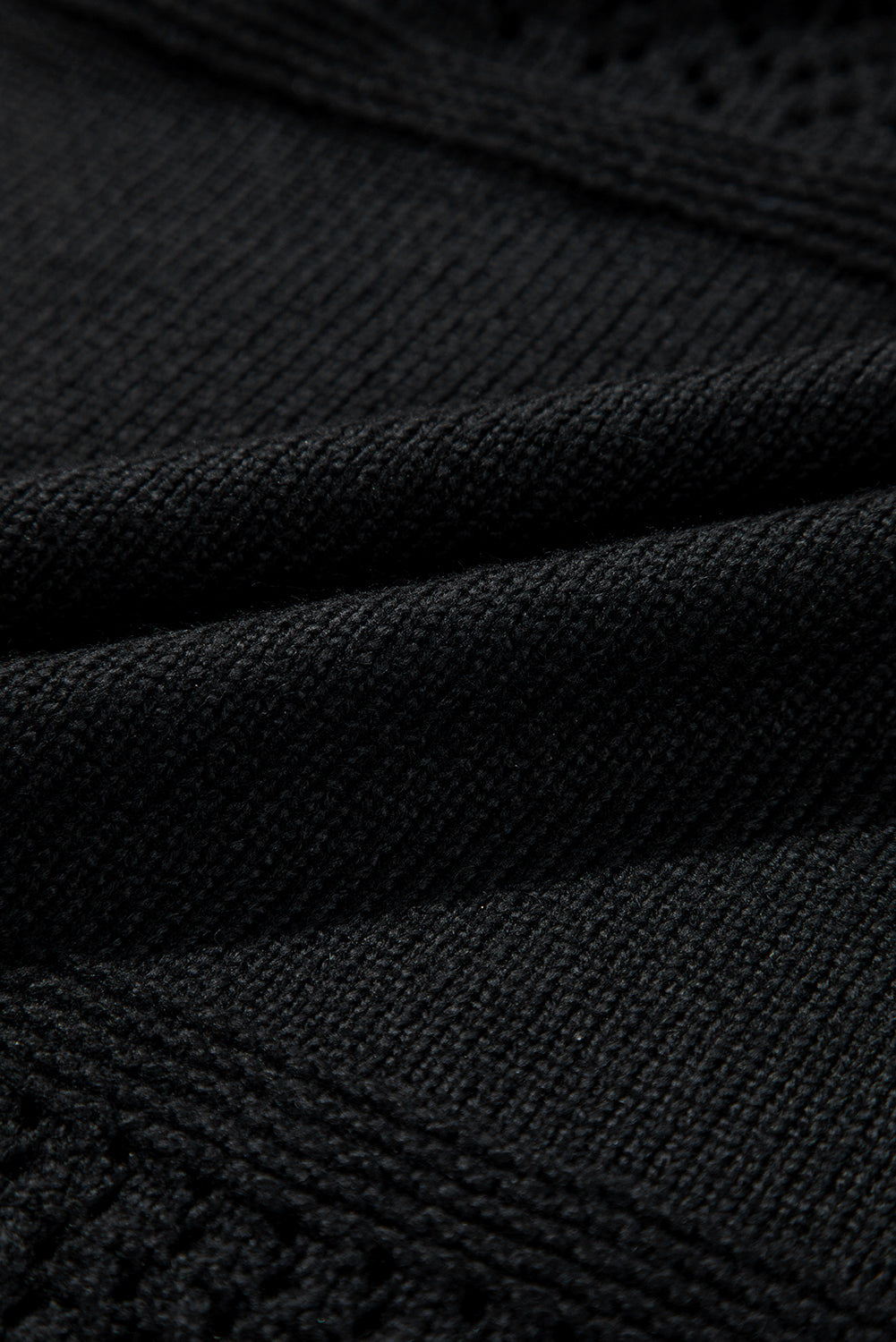 Black Eyelet Pattern Detail V Neck Drop Shoulder Sweater eAura