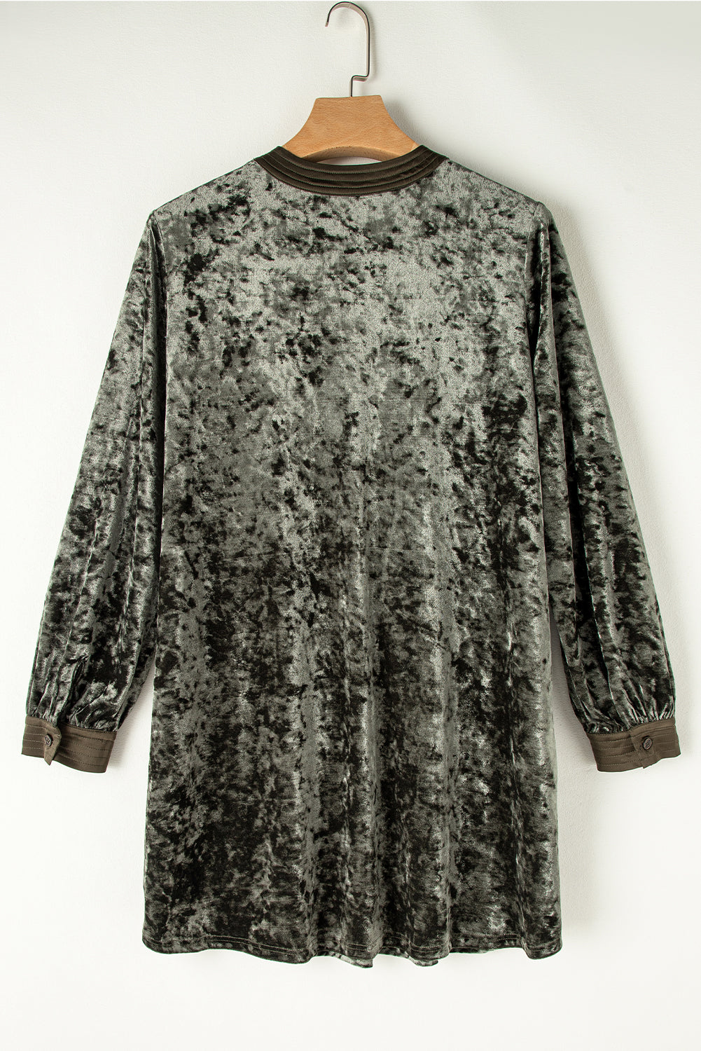 Jungle Green Velvet Long Sleeve V Neck Loose Dress with Pockets eAura
