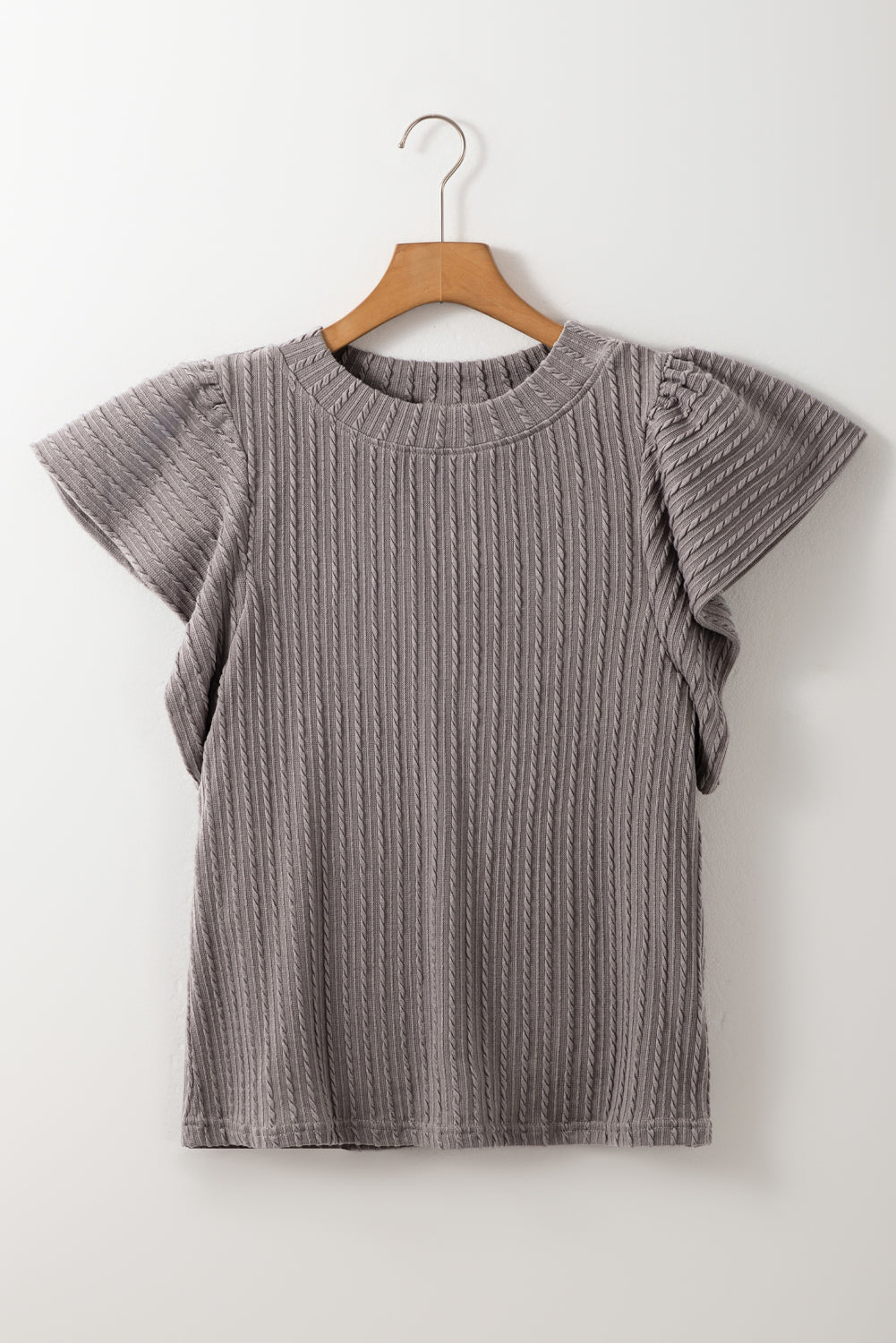 Sleet Solid Colour Textured Flutter Sleeve Top eAura