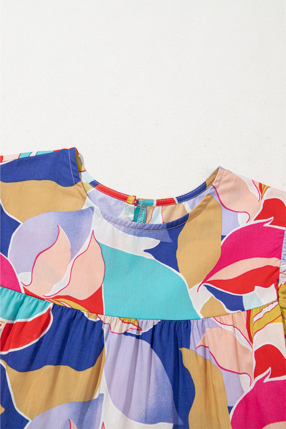 Pink Abstract Printed Ruffled Flutter Sleeve Tiered Mini Dress eAura