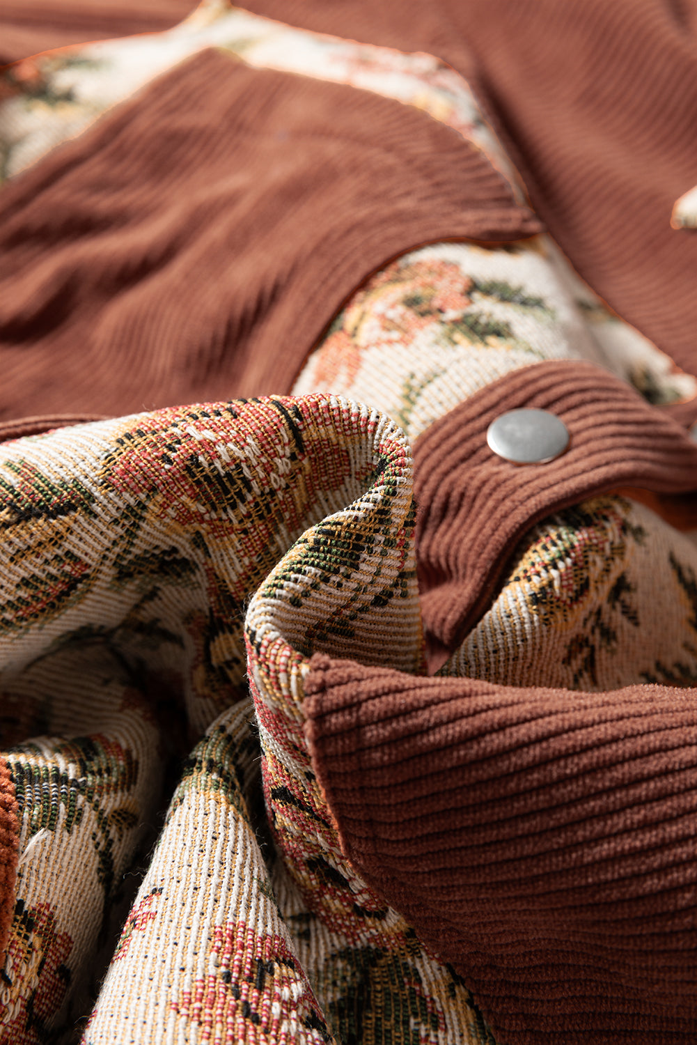 Ribbed Retro Floral Patchwork Shirt Style Jacket eAura