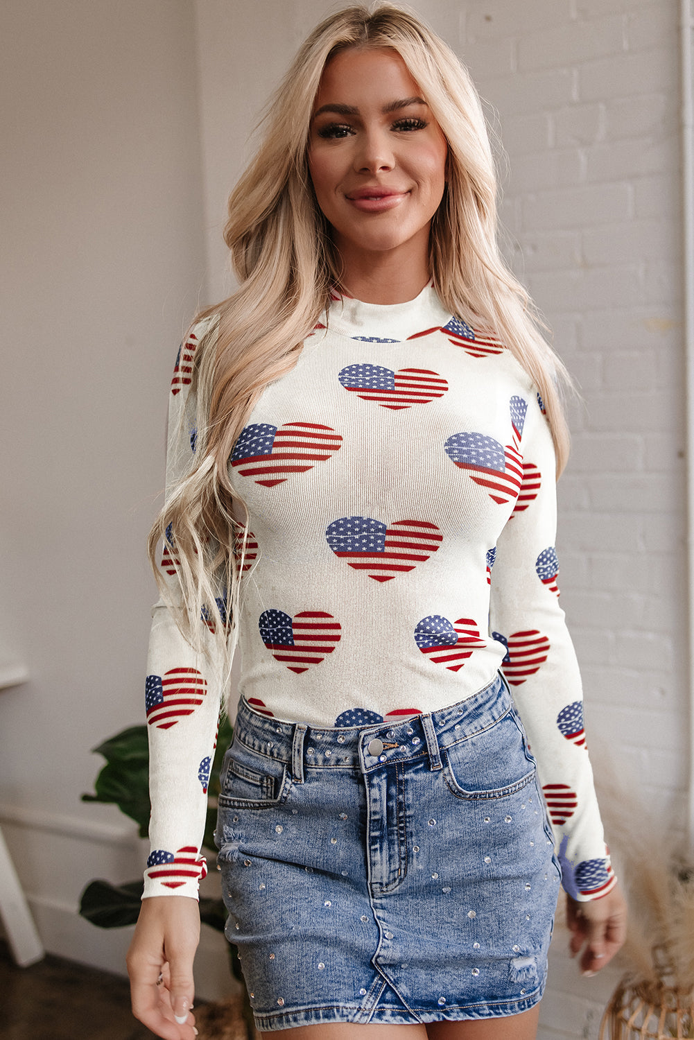 White Americana Glitter Mesh Long Sleeve Bodysuit eAura