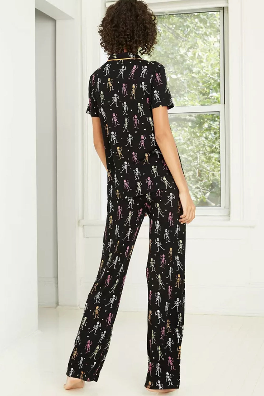 Black Halloween Pattern Short Sleeve Shirt Pyjama Set eAura