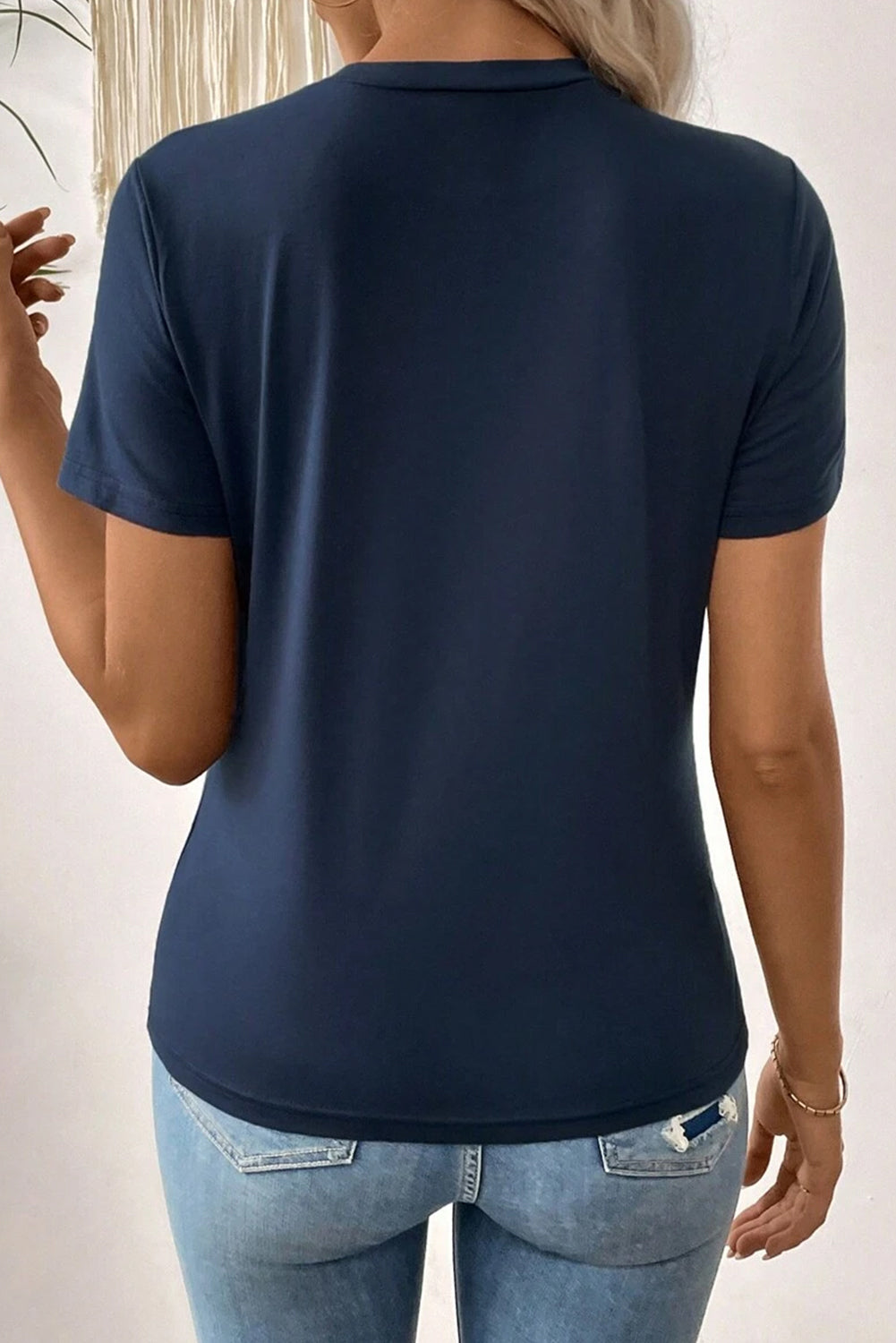 Solid Colour Toothpick Stripe Round Neck T Shirt eAura
