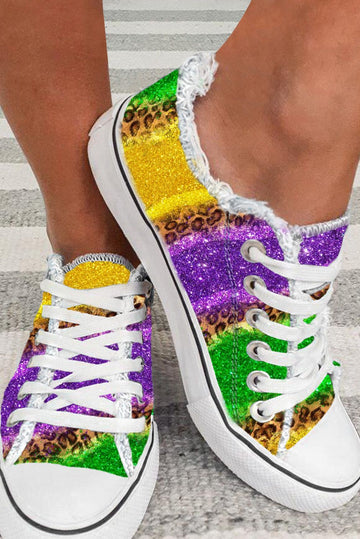 MultiColour Leopard Colour Block Lace-up Canvas Shoes BB Fashion Outlet