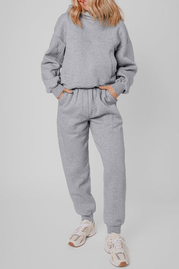 Grey Solid Exposed Seams Hoodie and Joggers Activewear Set eAura