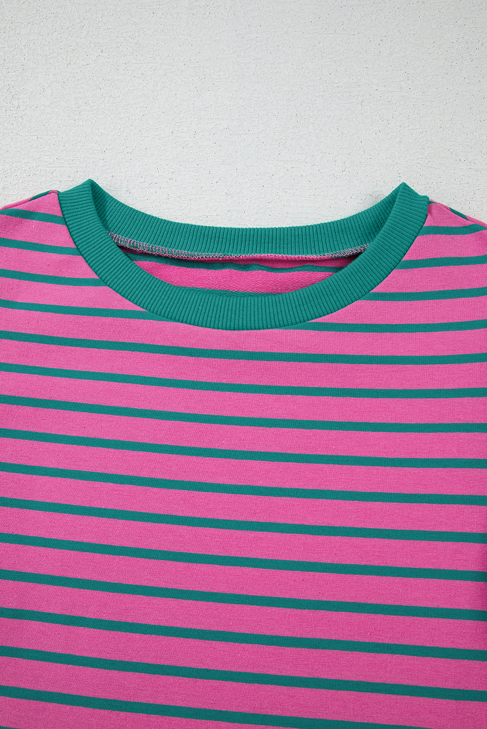 Pink Stripe Colourblock Ruffled Sleeve Crew Neck Blouse eAura
