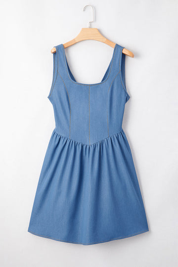 Myosotis Square Neck V-Cut Backless Tied Fit and Flare Dress Dear-Lover Dropshipping