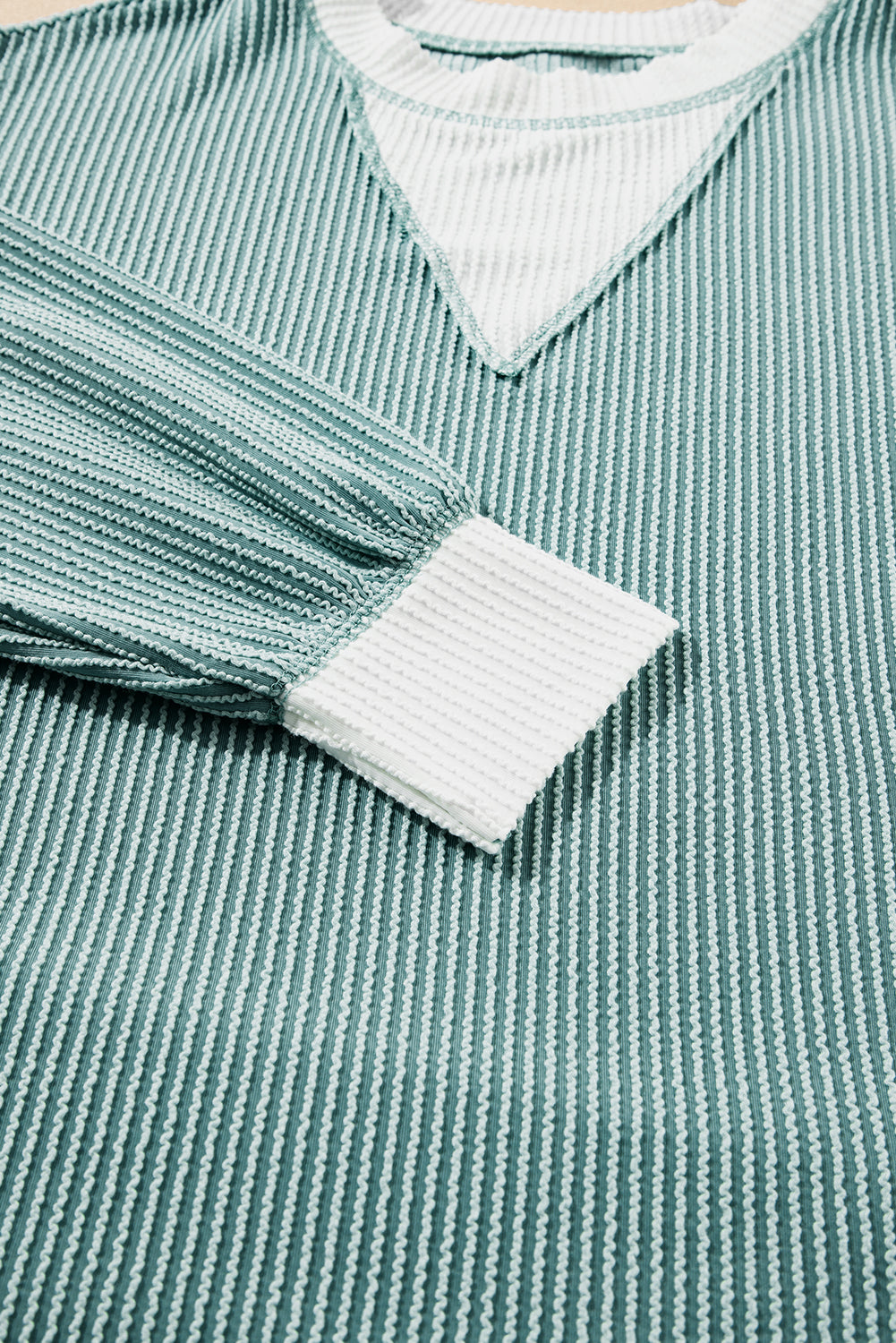 Light Blue Ribbed Colourblock Drop Shoulder Loose Top eAura