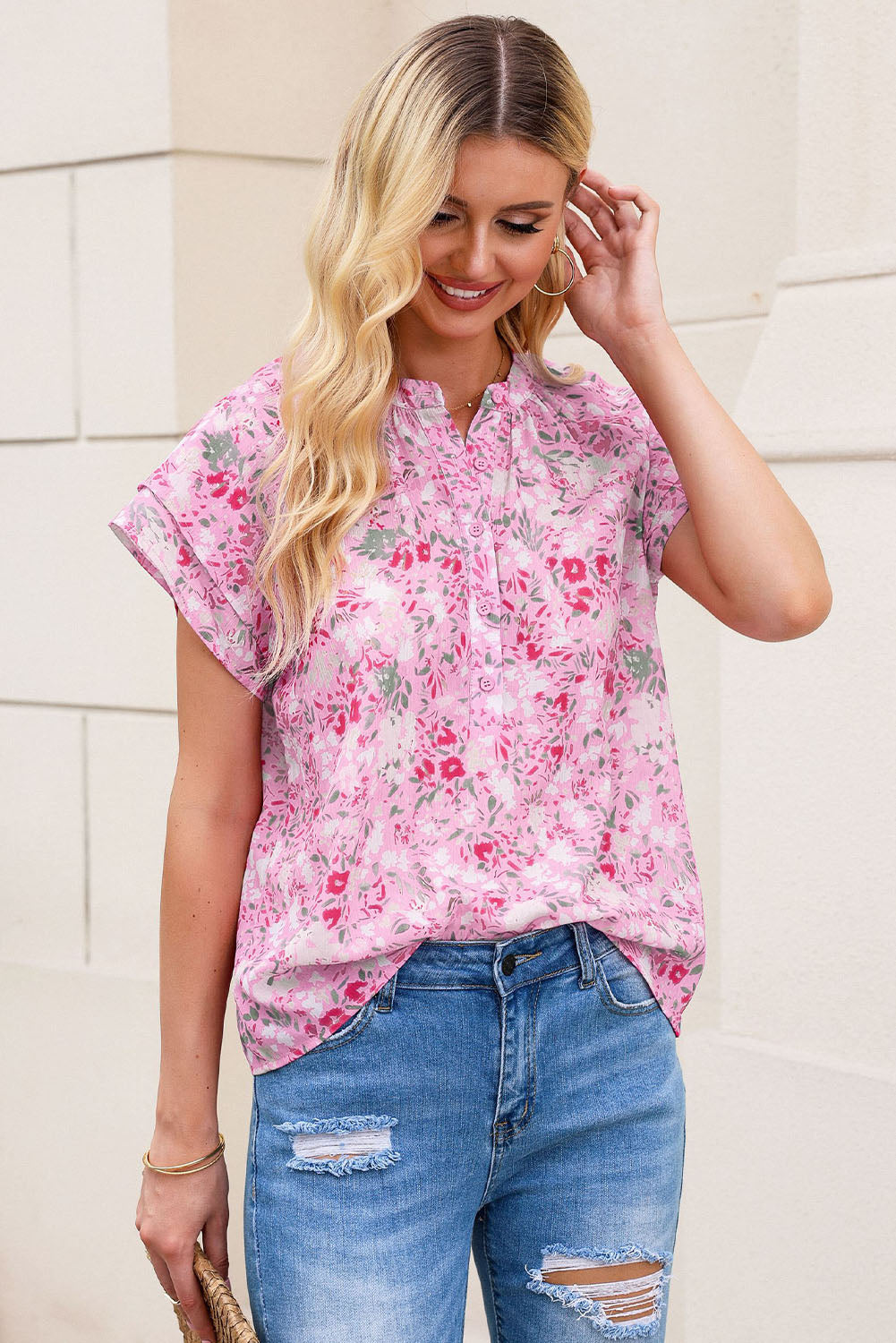 MultiColour Floral Mandarin Collar Top eAura