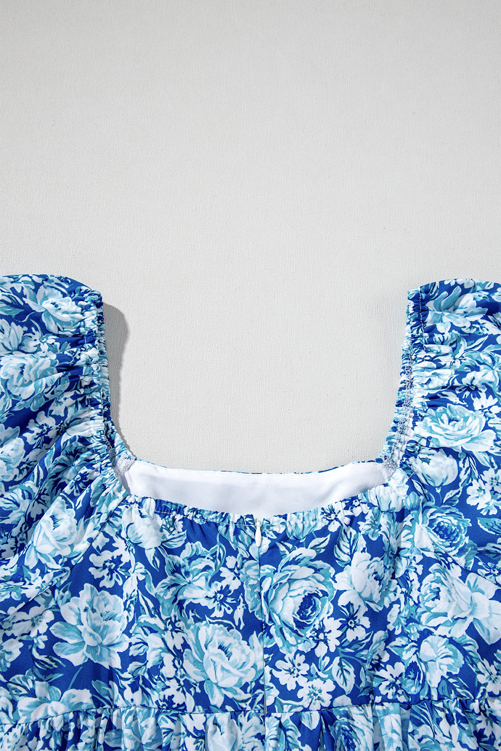 Blue Floral Puff Sleeve Babydoll Mini Dress eAura