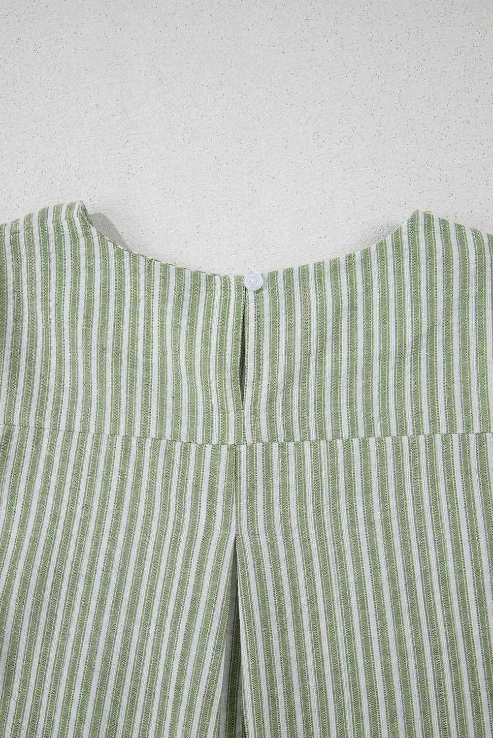 Green Stripe Textured Round Neck Short Puff Sleeve Blouse eAura