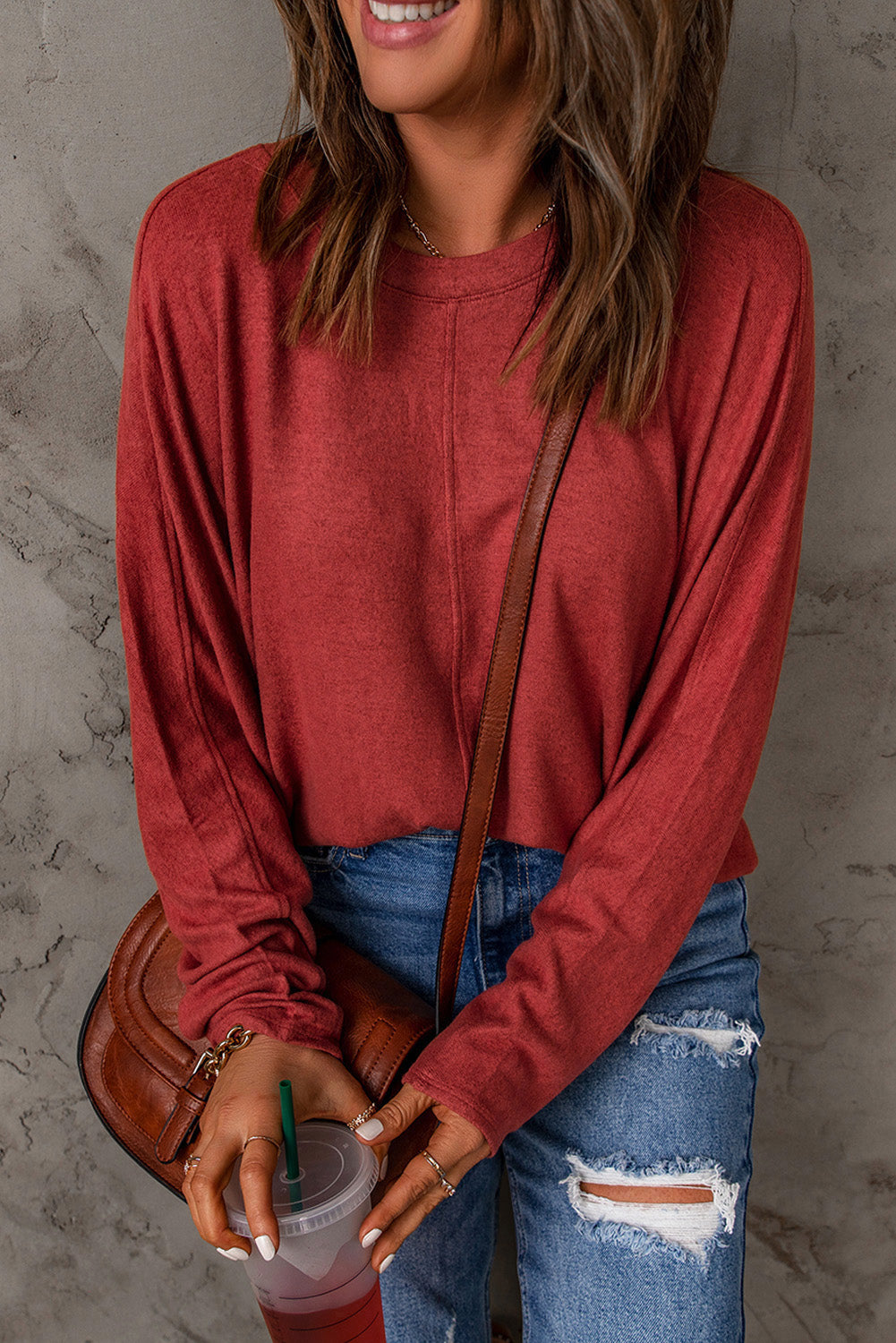Black Solid Colour Patchwork Long Sleeve Top eAura