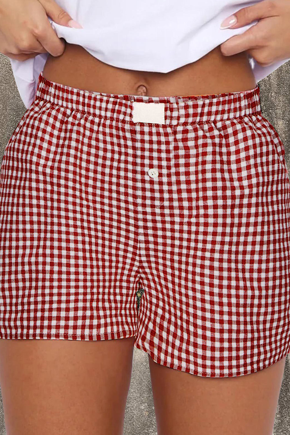 Red Plaid Gingham Printed High Waist Shorts eAura