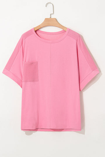 Bonbon Ribbed Patchwork Pocketed Plus Size T Shirt BB Fashion Outlet