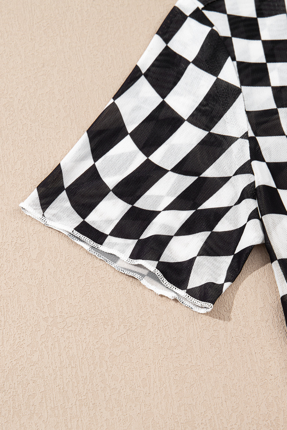 Black Checker Mesh Crew Neck T Shirt eAura
