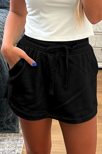 Black French Terry Drawstring Mini Skort with Pockets eAura