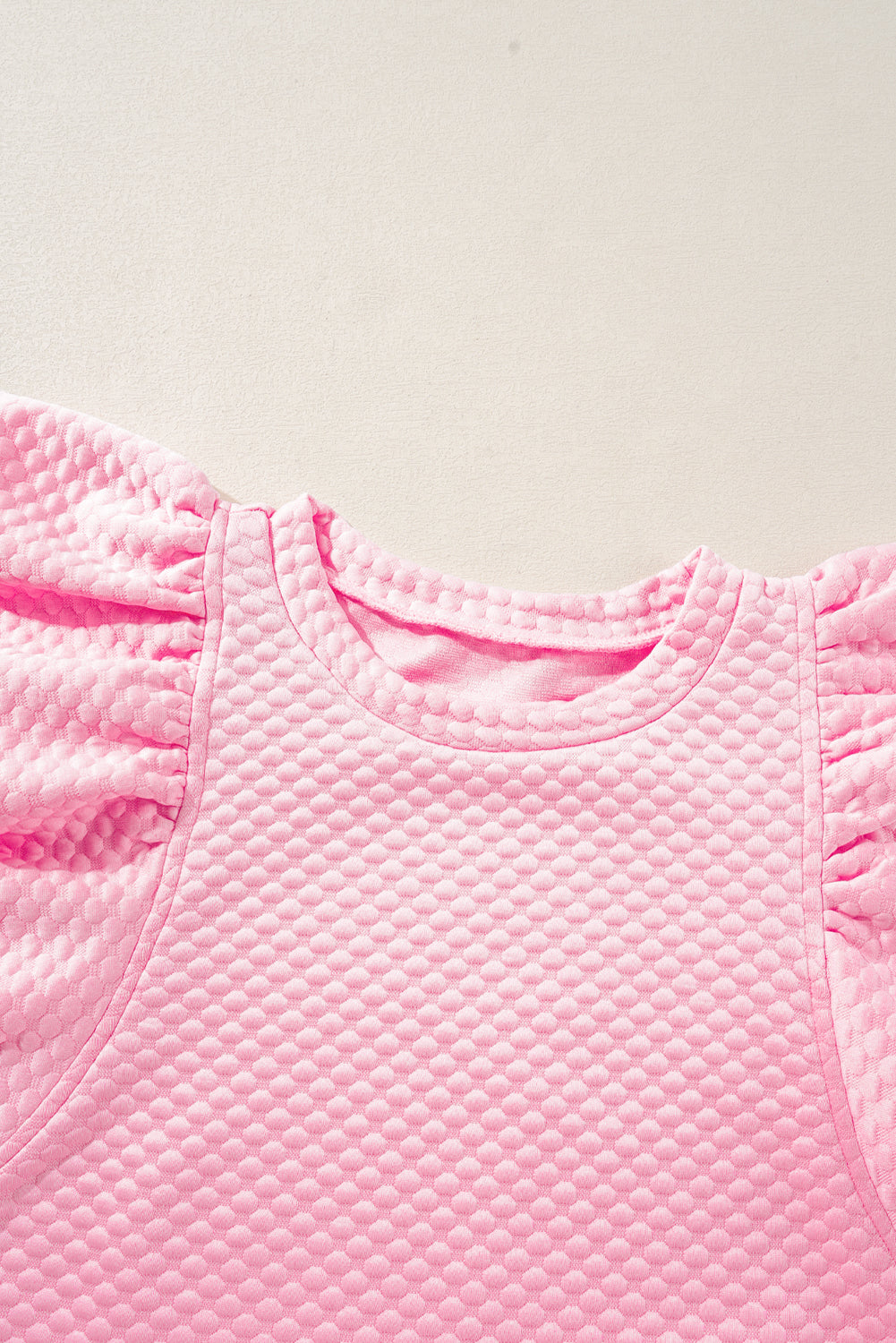 Pink Textured Ruffle Short Sleeve Pullover Top eAura